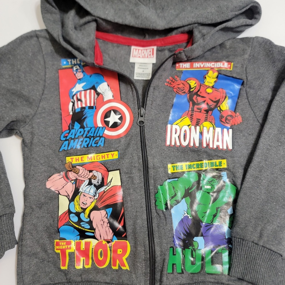 Marvel Avengers Full Zip Hoodie Kids Size 6 Iron Man Hulk Captain America Thor